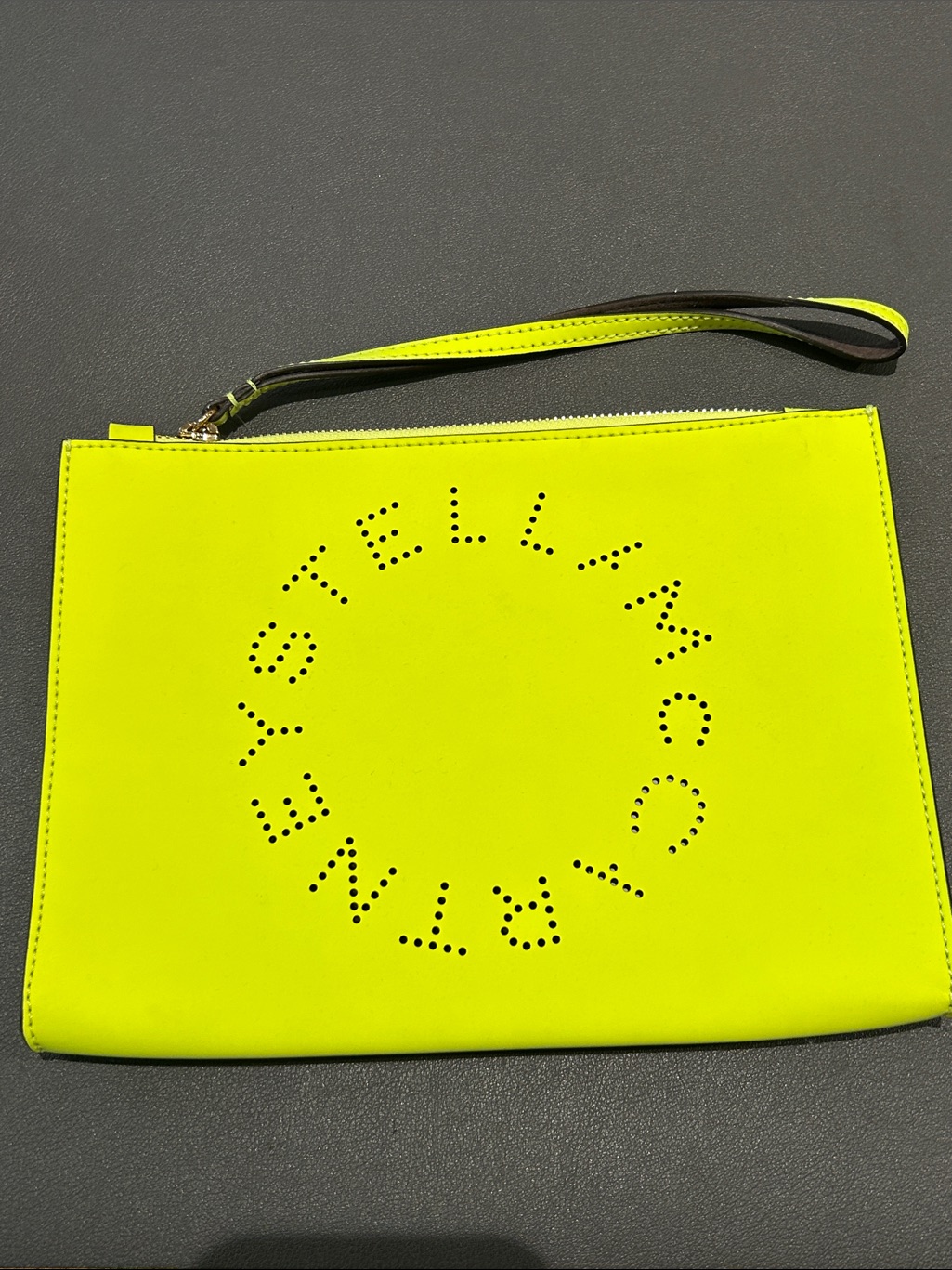 Stella Mccartney Neon Yellow Perforated Logo Wristlet